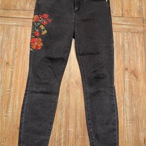 LOFT Black Jeans with Floral Embroidery